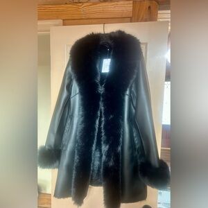 Generation Love Black Leather Jacket NWT with Faux Fur Trim